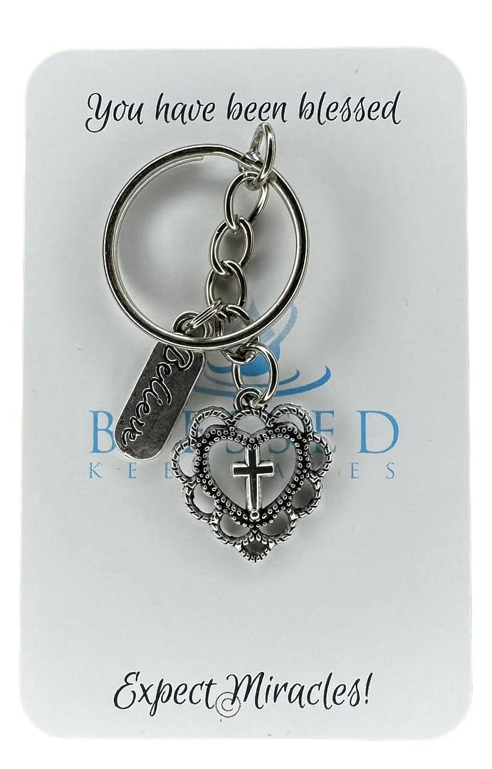 Heart Cross Believe Key Ring