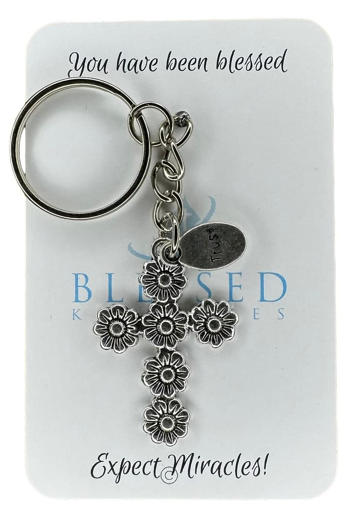 Floral Trust Cross Key Ring